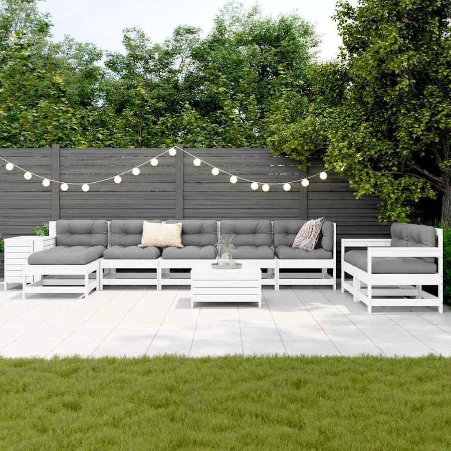 Salon de jardin 10 pcs blanc bois de pin massif - 3