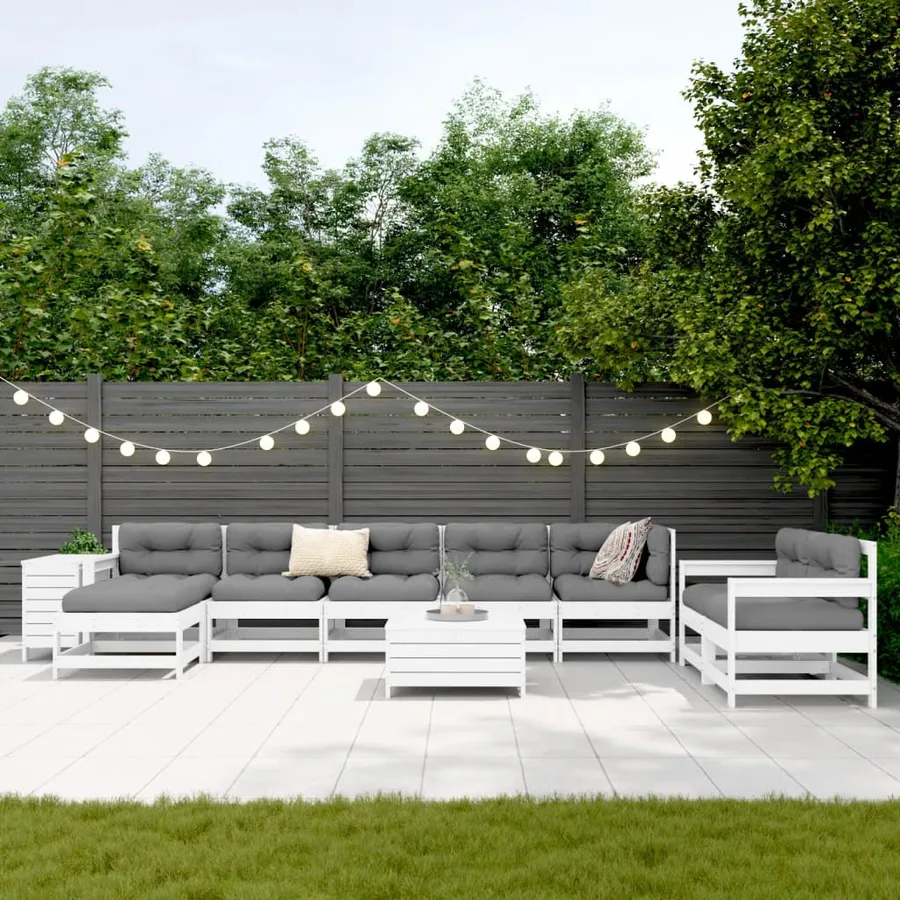 Salon de jardin 10 pcs blanc bois de pin massif - 3