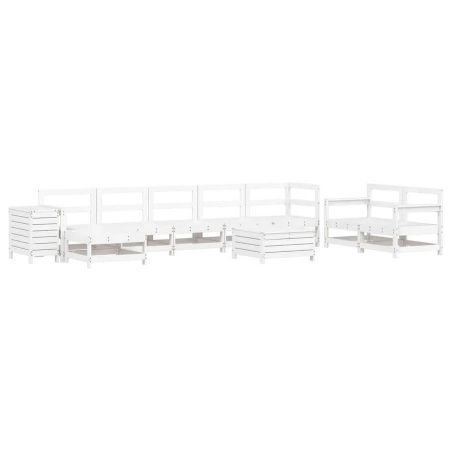 Salon de jardin 10 pcs blanc bois de pin massif - 2