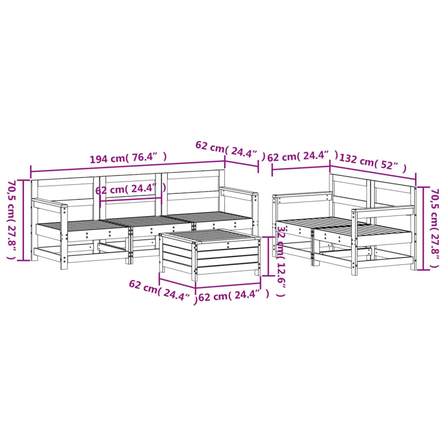 Salon de jardin 6 pcs bois de pin massif - 9