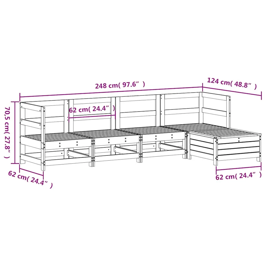 Salon de jardin 5 pcs bois de pin massif - 9