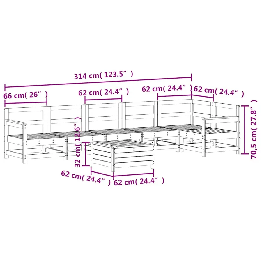 Salon de jardin 7 pcs bois de pin massif - 10