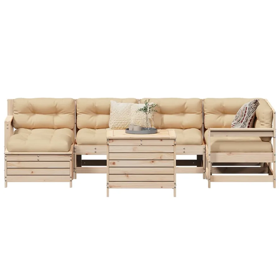 Salon de jardin 7 pcs bois de pin massif