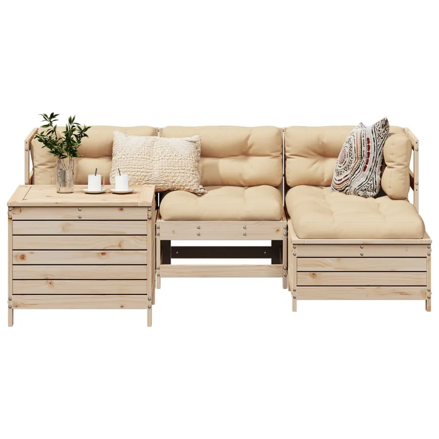 Salon de jardin 5 pcs bois de pin massif