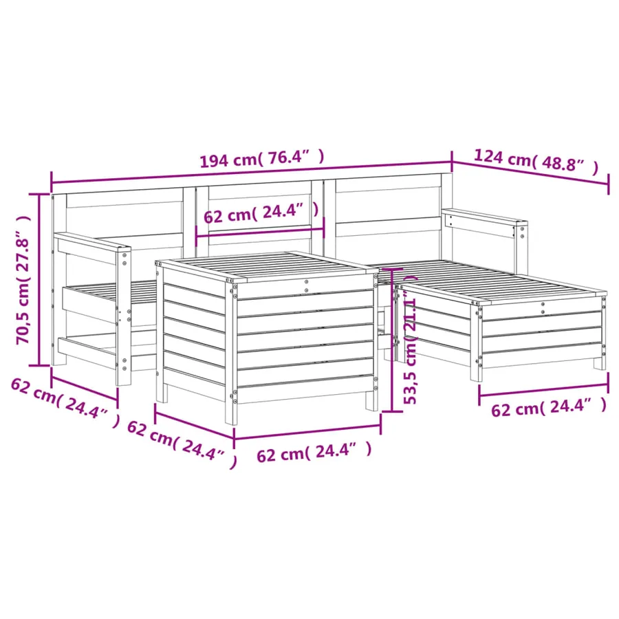 Salon de jardin 5 pcs bois de pin massif - 11