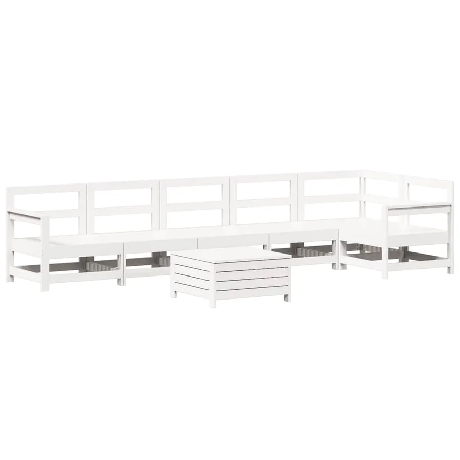 Salon de jardin 7 pcs blanc bois de pin massif - 2