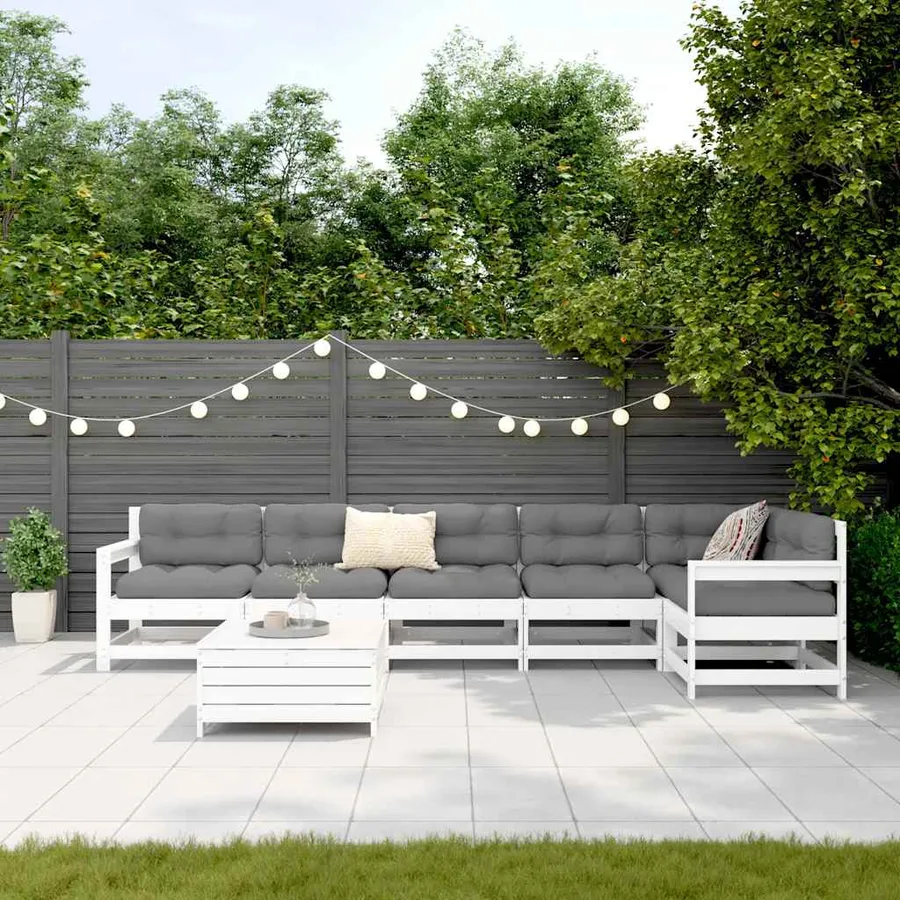 Salon de jardin 7 pcs blanc bois de pin massif - 3