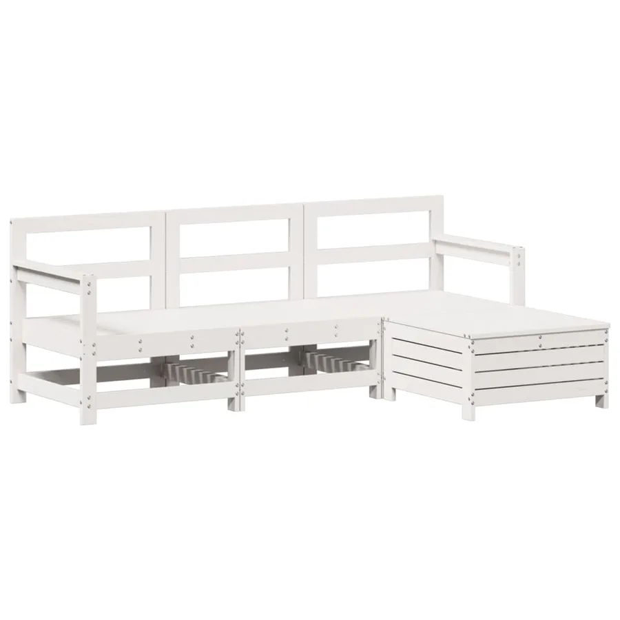 Salon de jardin 4 pcs blanc bois de pin massif - 2