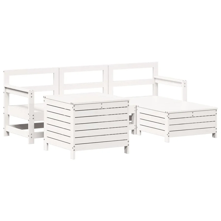 Salon de jardin 5 pcs blanc bois massif de pin - 2
