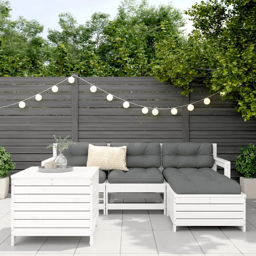 Salon de jardin 5 pcs blanc bois massif de pin - 3