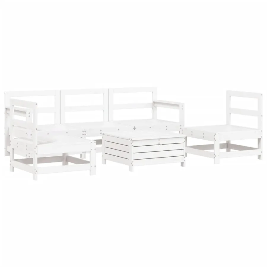Salon de jardin 6 pcs blanc bois de pin massif - 2