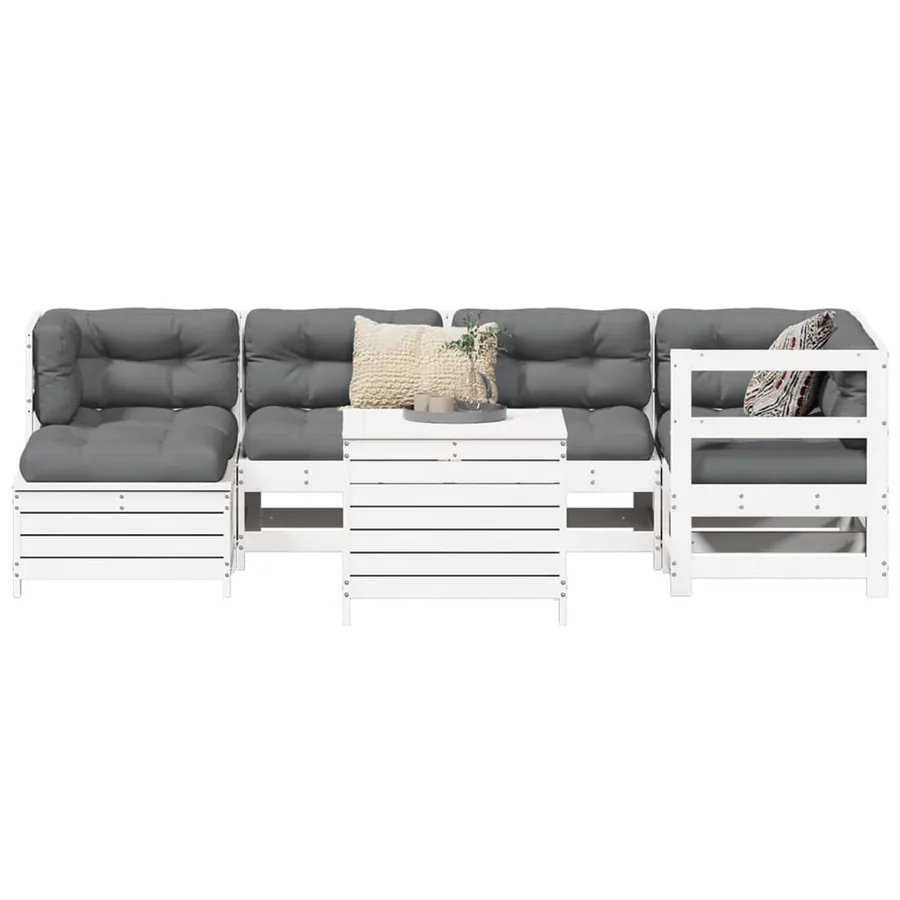 Salon de jardin 7 pcs blanc bois de pin massif