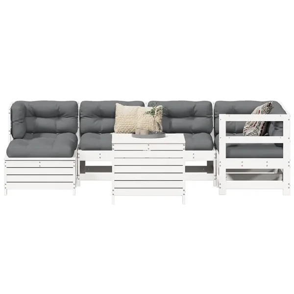 Salon de jardin 7 pcs blanc bois de pin massif