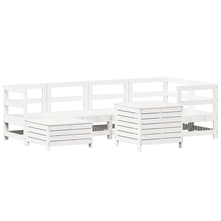 Salon de jardin 7 pcs blanc bois de pin massif - 2
