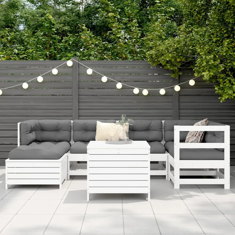 Salon de jardin 7 pcs blanc bois de pin massif - 3