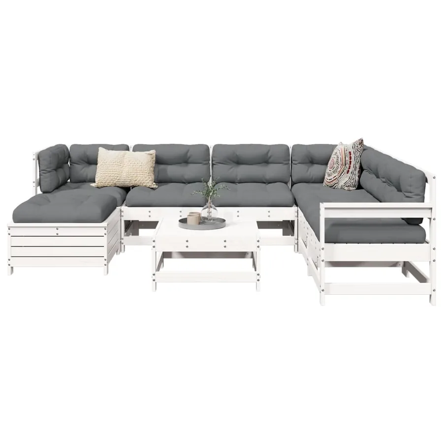 Salon de jardin 8 pcs blanc bois de pin massif