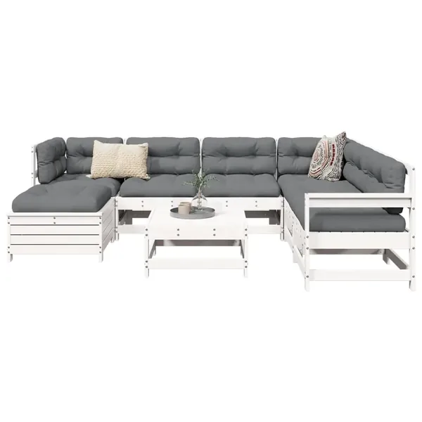 Salon de jardin 8 pcs blanc bois de pin massif