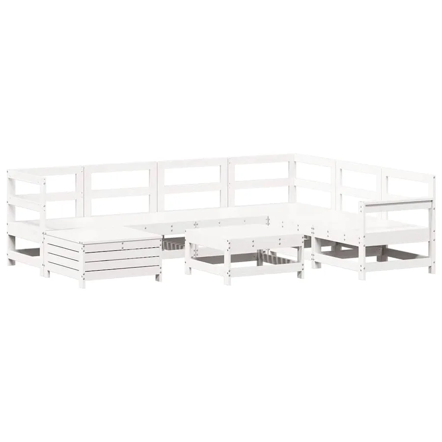 Salon de jardin 8 pcs blanc bois de pin massif - 2