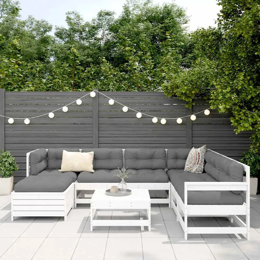 Salon de jardin 8 pcs blanc bois de pin massif - 3