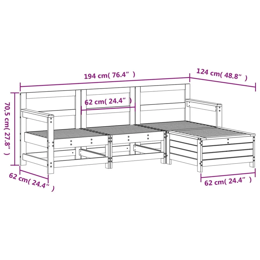 Salon de jardin 4 pcs bois de pin imprégné - 9