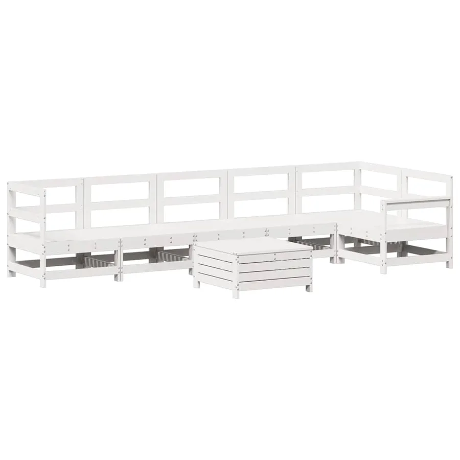 Salon de jardin 7 pcs blanc bois de pin massif - 2