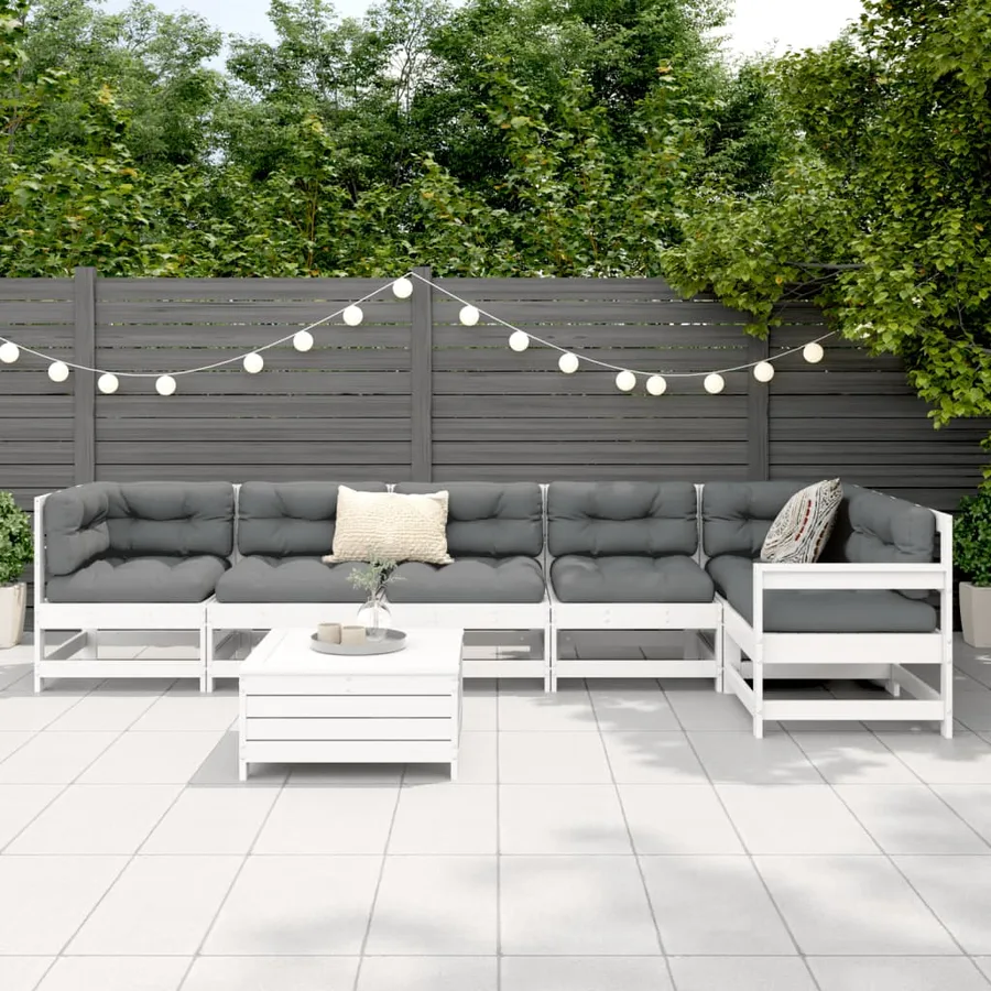 Salon de jardin 7 pcs blanc bois de pin massif - 3