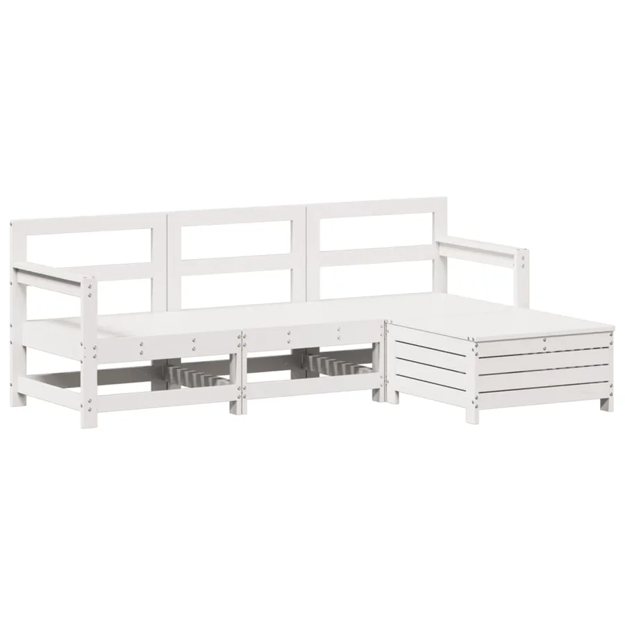 Salon de jardin 4 pcs blanc bois de pin massif - 2
