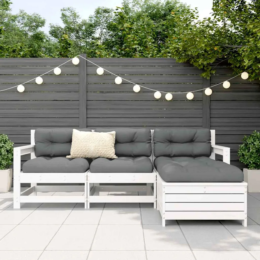 Salon de jardin 4 pcs blanc bois de pin massif - 3
