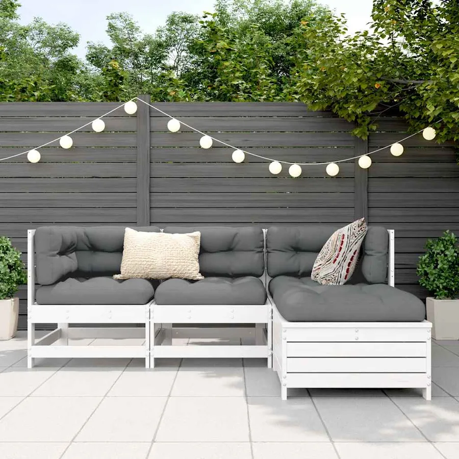 Salon de jardin 4 pcs blanc bois de pin massif - 3