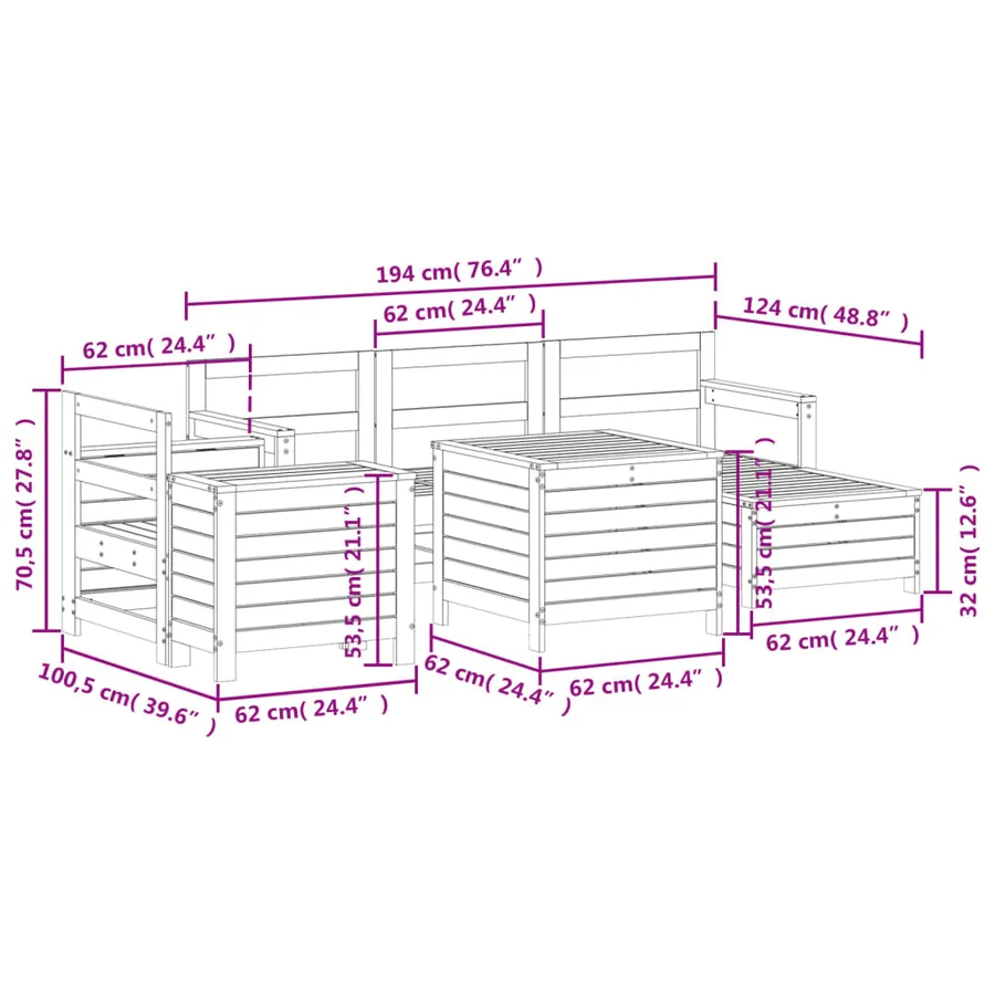 Salon de jardin 7 pcs bois massif sapin de douglas - 14