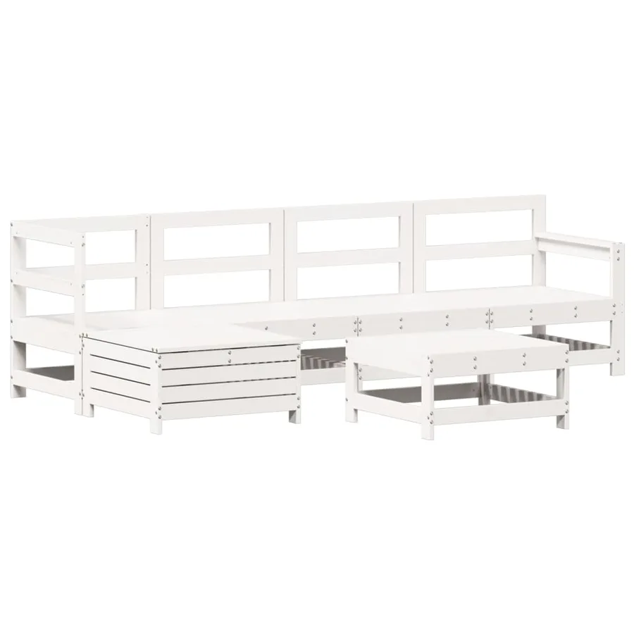 Salon de jardin 6 pcs blanc bois de pin massif - 2