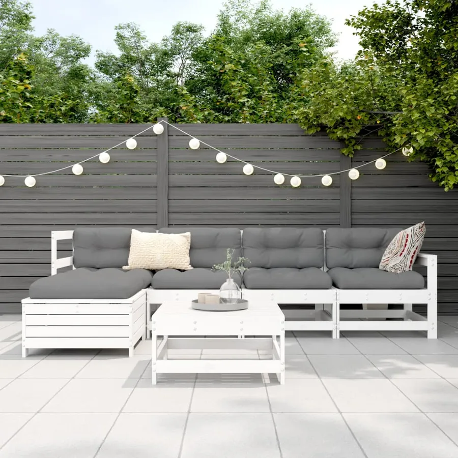 Salon de jardin 6 pcs blanc bois de pin massif - 3