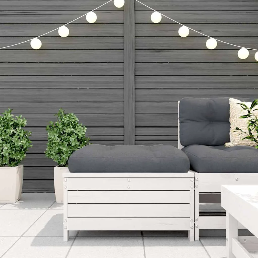 Repose-pied de jardin blanc 62x63,5x32 cm bois de pin massif - 3