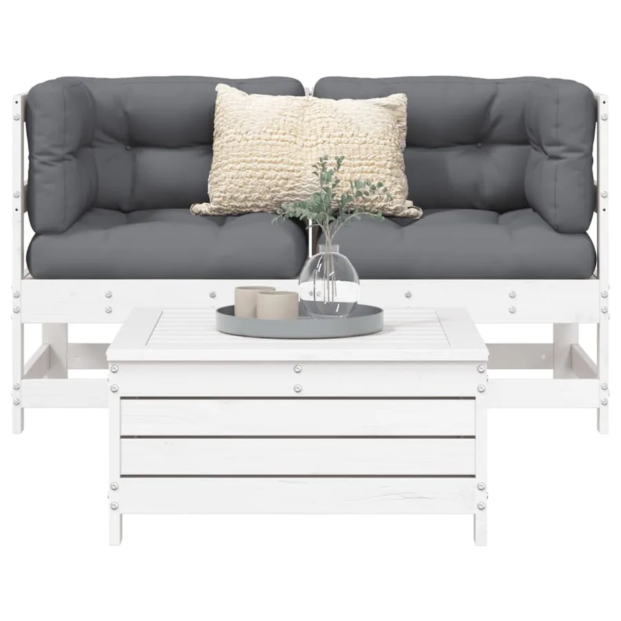 Salon de jardin 3 pcs blanc bois de pin massif