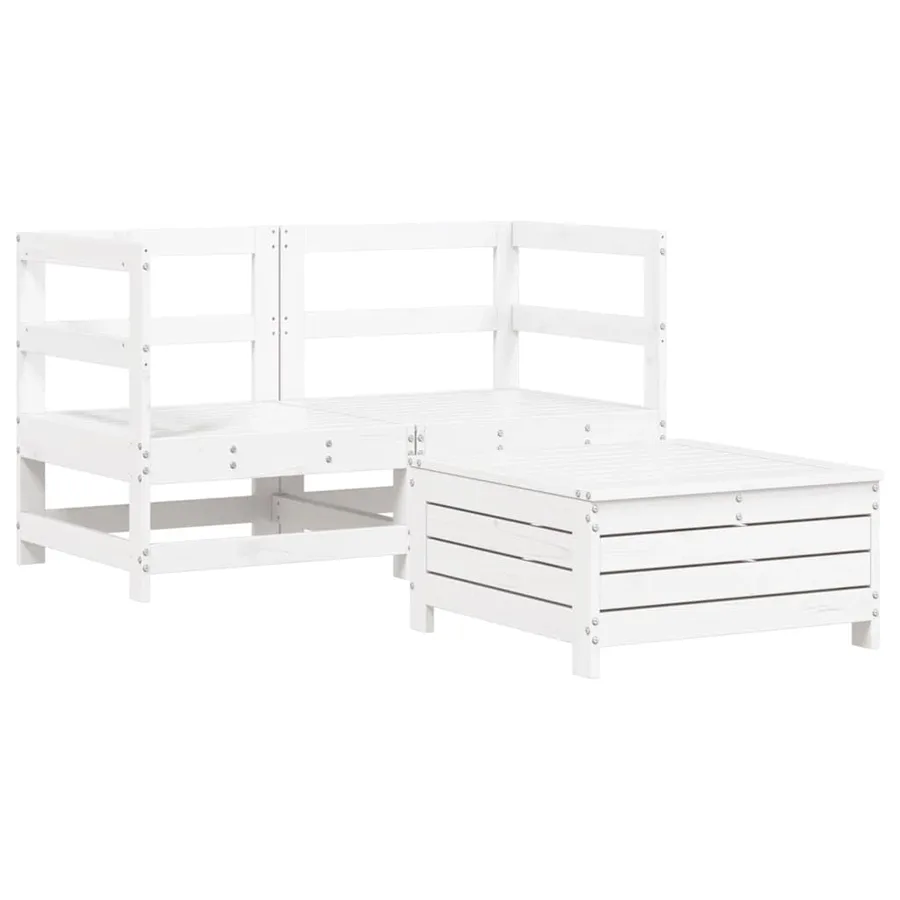 Salon de jardin 3 pcs blanc bois de pin massif - 2