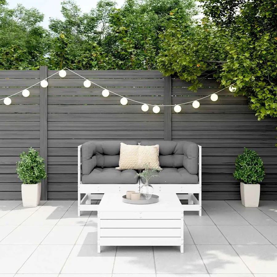 Salon de jardin 3 pcs blanc bois de pin massif - 3