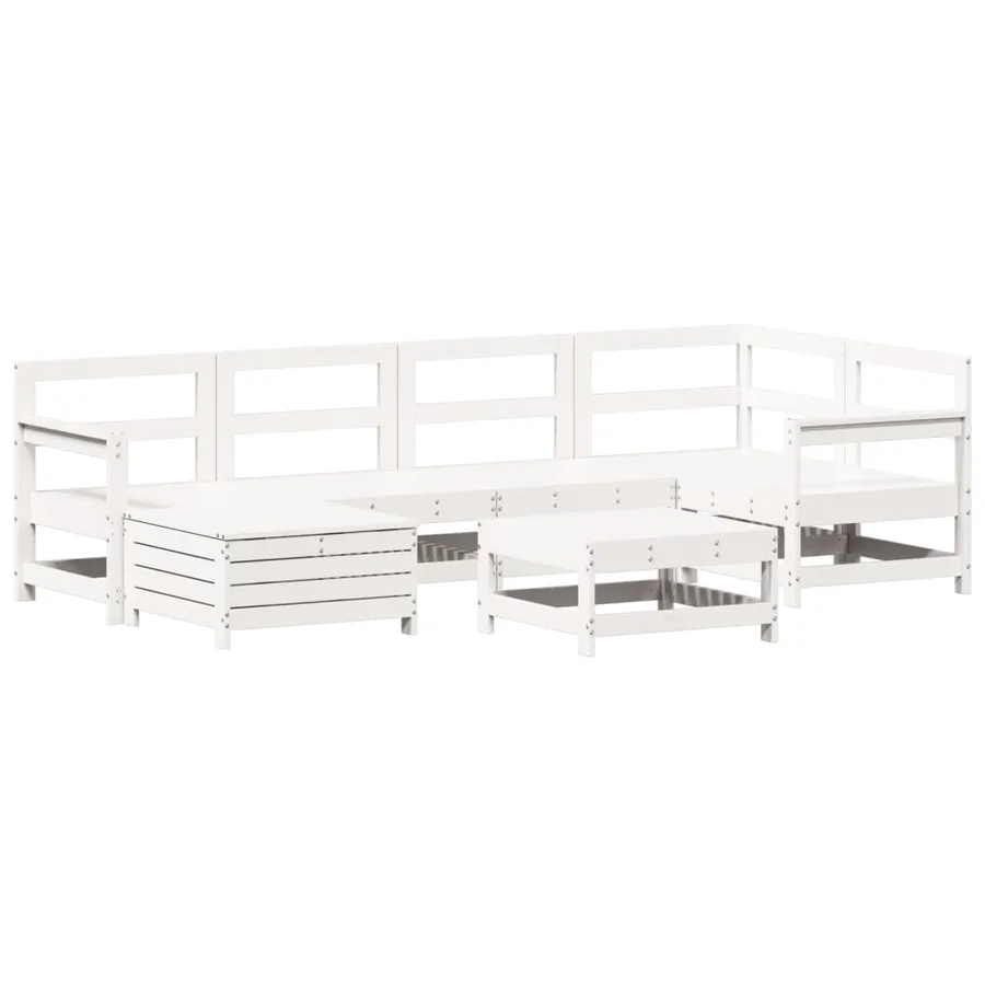 Salon de jardin 7 pcs blanc bois de pin massif - 2