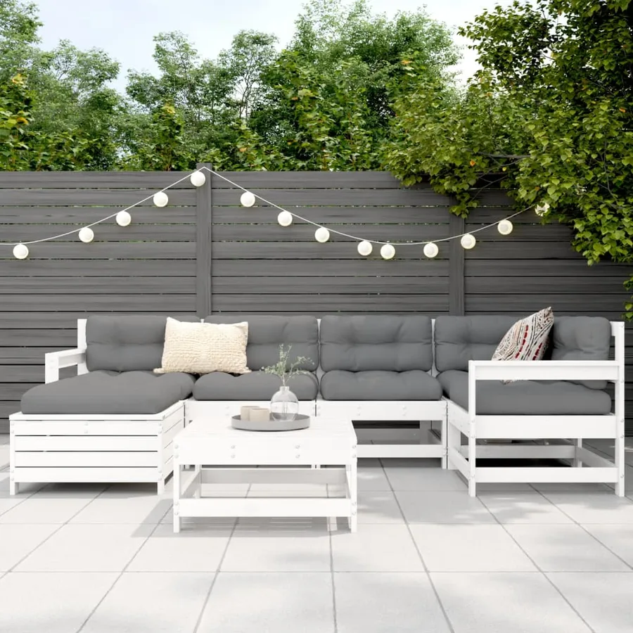 Salon de jardin 7 pcs blanc bois de pin massif - 3