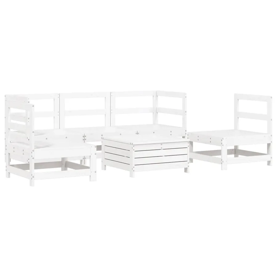 Salon de jardin 6 pcs blanc bois de pin massif - 2