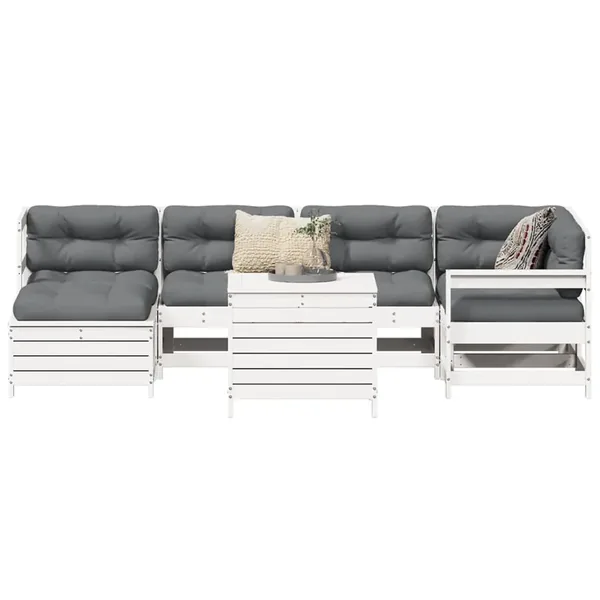 Salon de jardin 7 pcs blanc bois de pin massif
