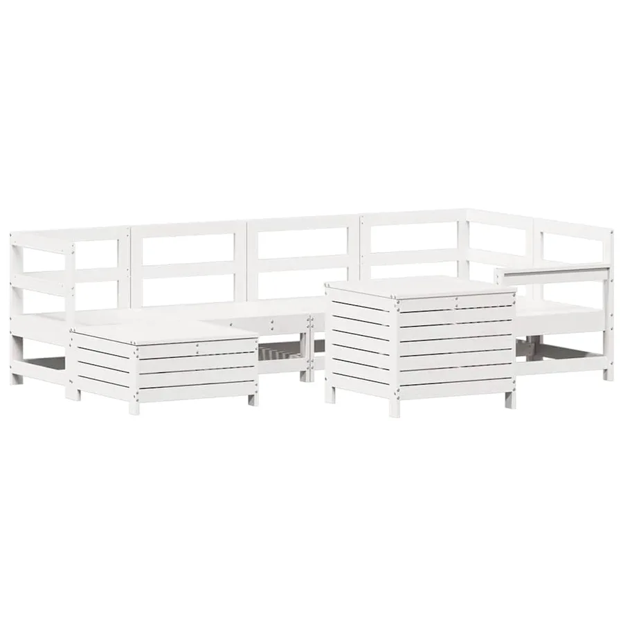 Salon de jardin 7 pcs blanc bois de pin massif - 2