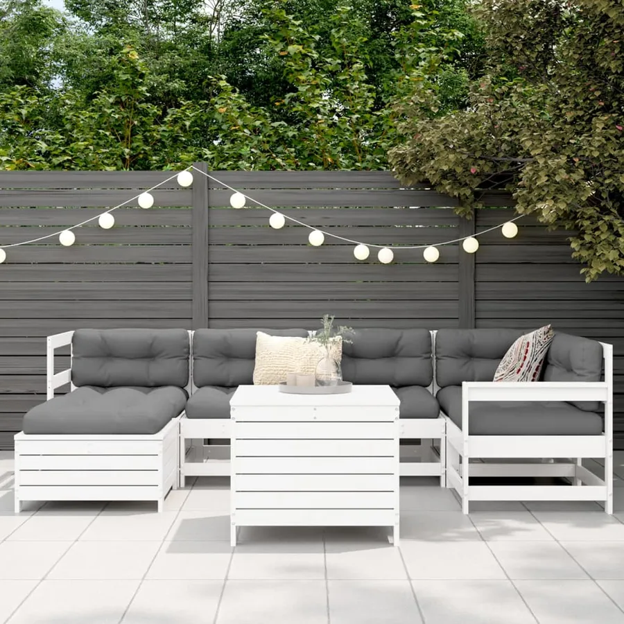 Salon de jardin 7 pcs blanc bois de pin massif - 3