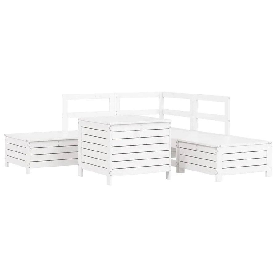 Salon de jardin 6 pcs blanc bois de pin massif - 2
