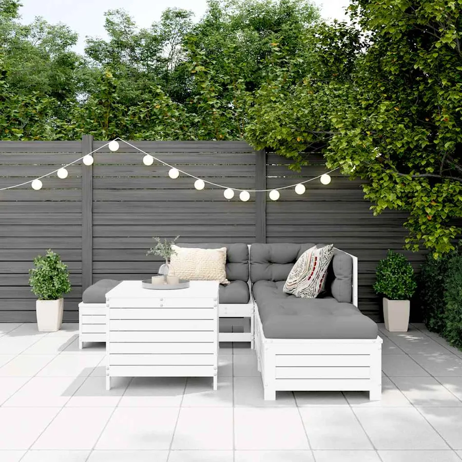 Salon de jardin 6 pcs blanc bois de pin massif - 3