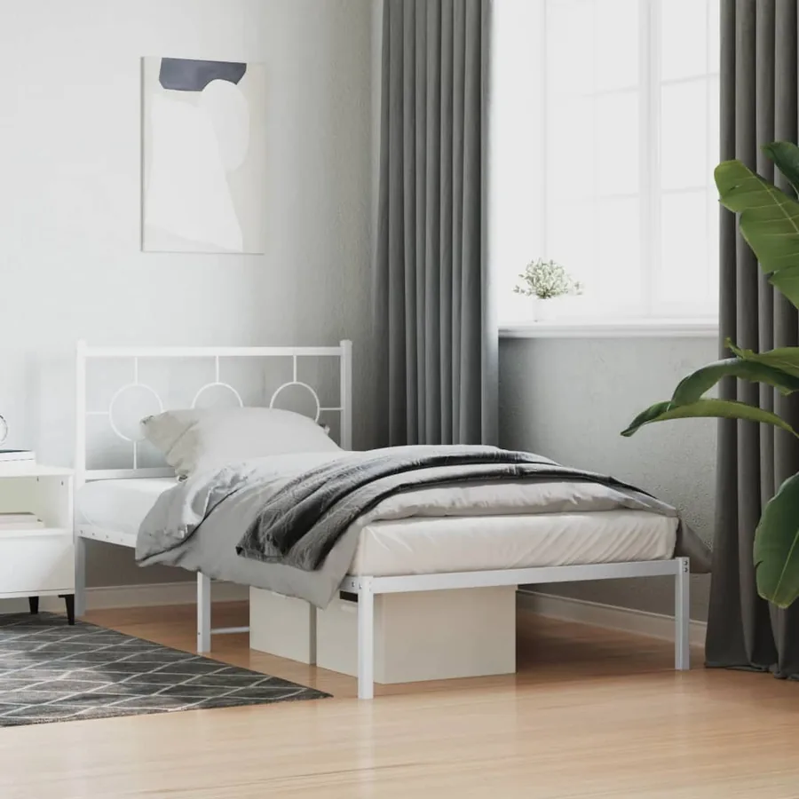 Cadre de lit métal sans matelas et tête de lit blanc 100x200 cm