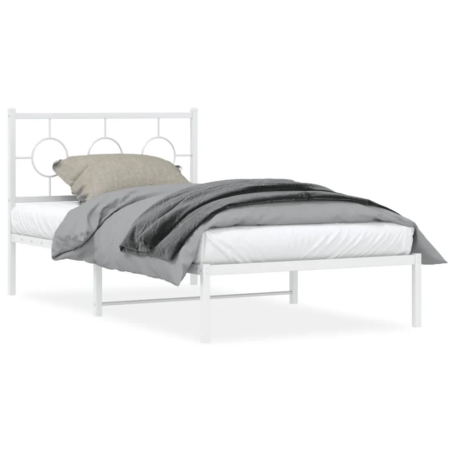 Cadre de lit métal sans matelas et tête de lit blanc 100x200 cm - 2