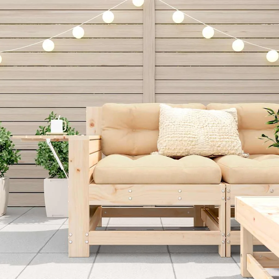 Canapé de jardin accoudoir avec table d'appoint bois massif pin - 3