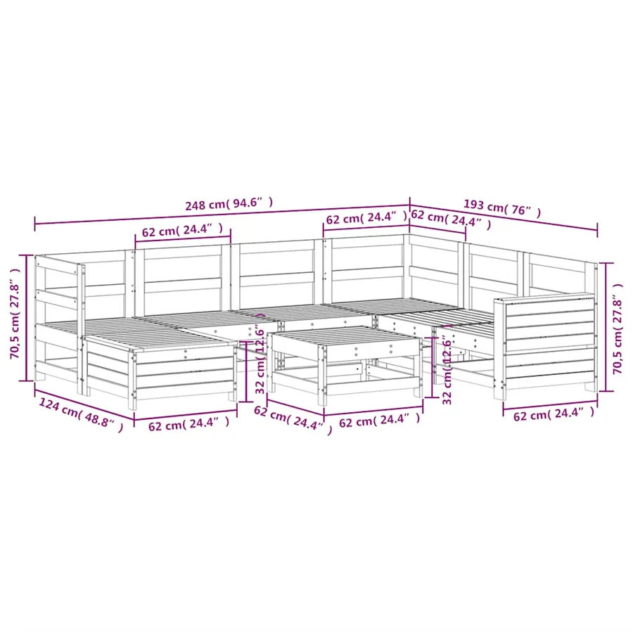 Salon de jardin 8 pcs blanc bois de pin massif - 12