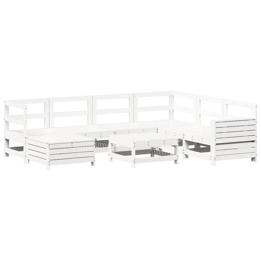 Salon de jardin 8 pcs blanc bois de pin massif - 2