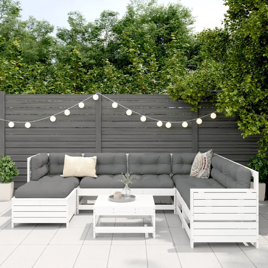 Salon de jardin 8 pcs blanc bois de pin massif - 3